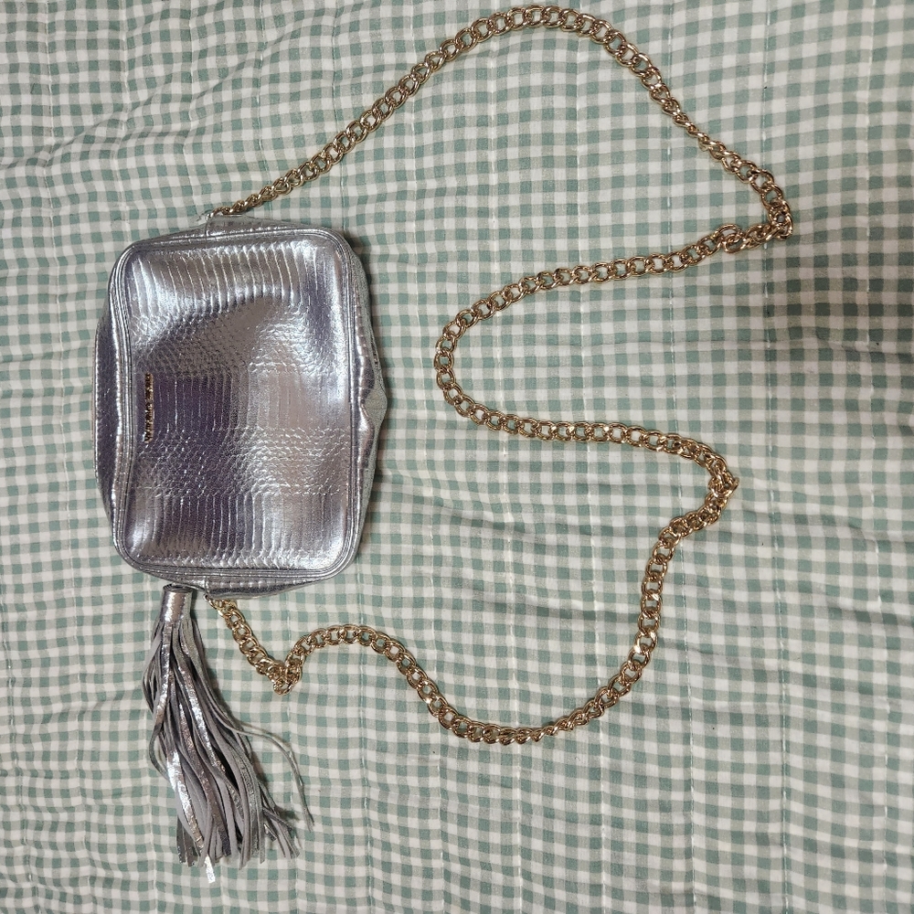 Victoria's Secret silver purse with gold ✨️chain  strap and silver tassels NWOT